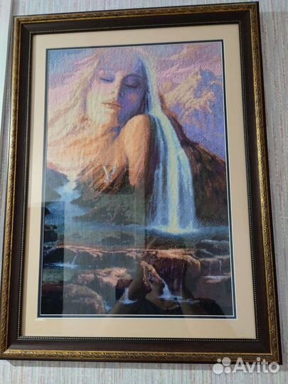 Картина вышитая крестом водопад