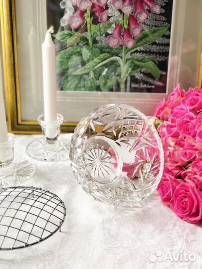 Ваза для цветов роузбол подсвечник хрусталь винтаж
