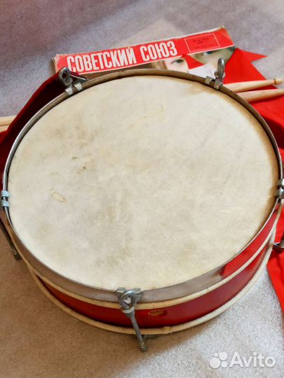 Пионерский горн латунь хром с барабаном красивый