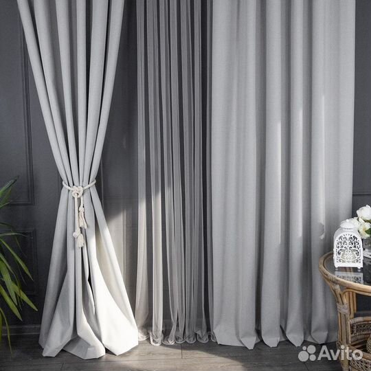Шторы 100 блэкаут Массимо белый песок новые пошив
