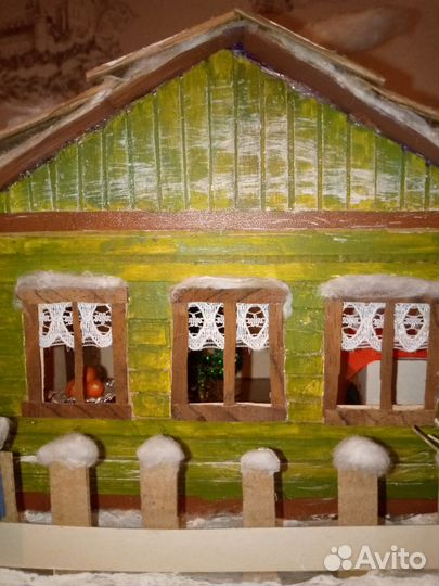 Поделка зимний деревенский домик