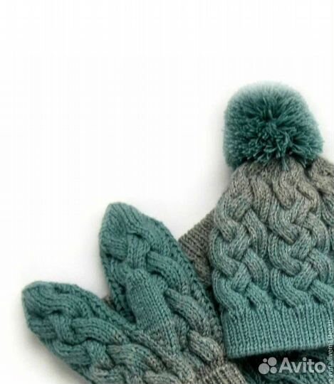 Шапка снуд варежки вязаный комплект ручной работы