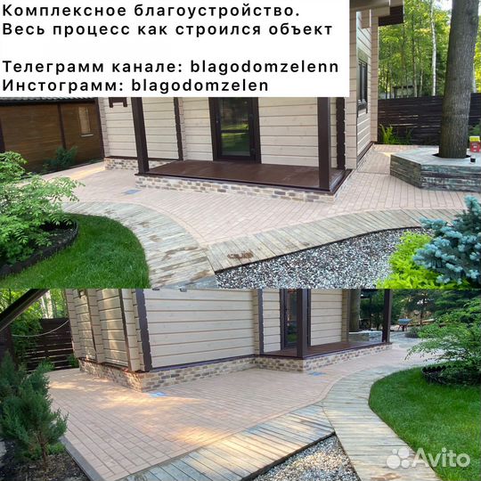 Отмостка,дренаж,дорожки, площадка,газон