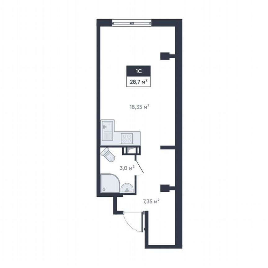 Квартира-студия, 28,7 м², 4/18 эт.