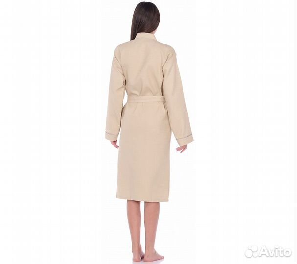Халат вафельный Home One с кантом бежевый 54