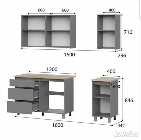 Кухонный гарнитур 1,6 м графит