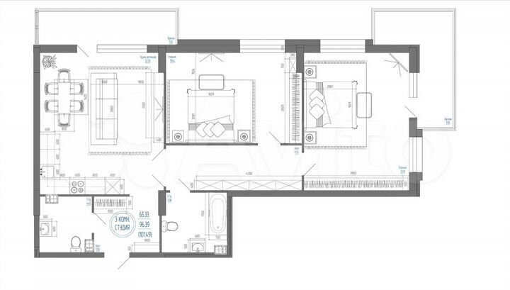 3-к. квартира, 101,4 м², 9/22 эт.
