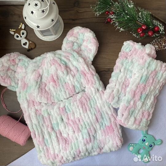 Комплект балаклава и митенки плюшевые