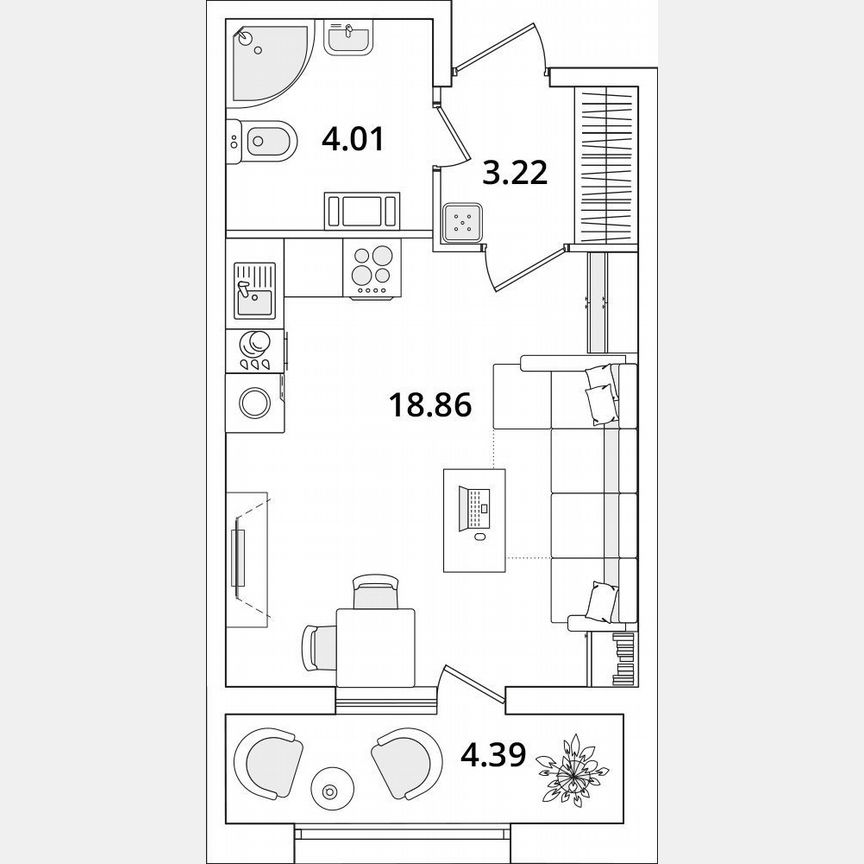 Квартира-студия, 28,3 м², 11/22 эт.