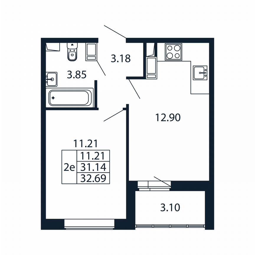 1-к. квартира, 34,2 м², 12/12 эт.