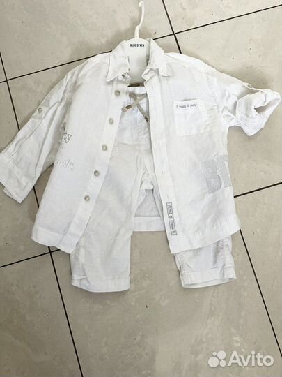 Льняной костюм с шортами 98-104