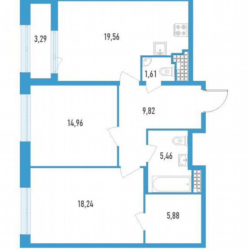 2-к. квартира, 77 м², 14/23 эт.