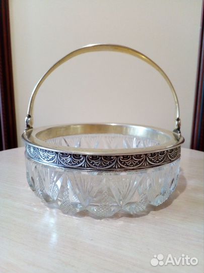 Старинная конфетница, серебро 875 проба с головой