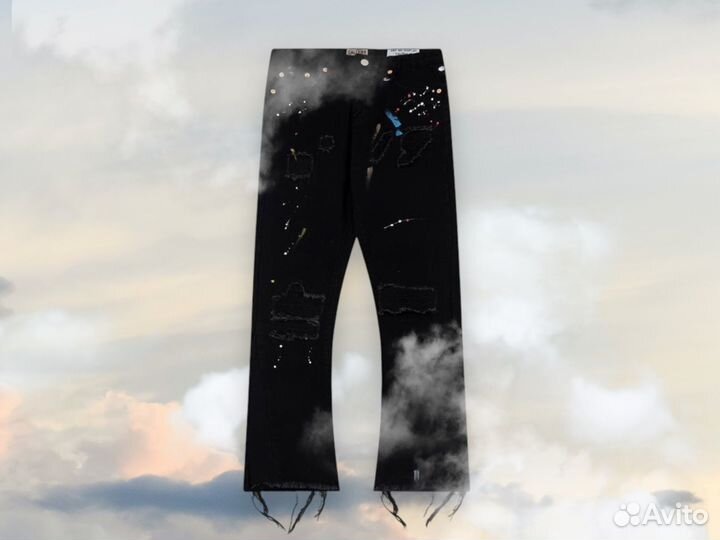 Джинсы Gallery dept черные рваные с элементами
