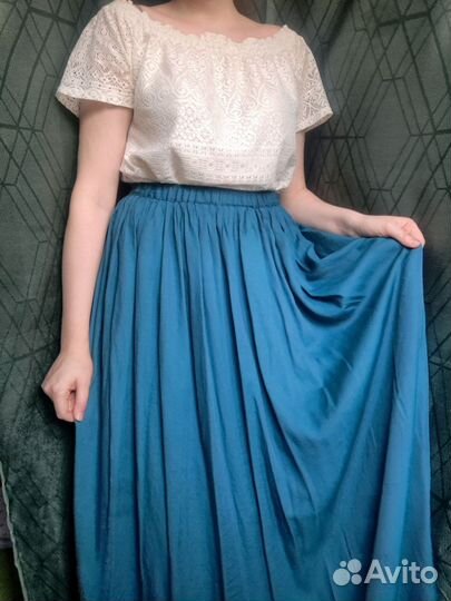 Юбка zara в пол бирюзовая S