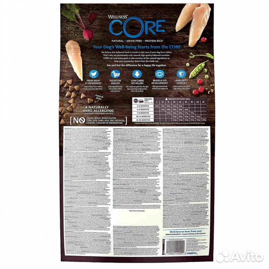Корм Wellness core из курицы для щенков крупных по
