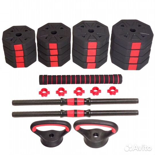 Набор гантелей 2х15кг/гиря/миништанга 6 в 1