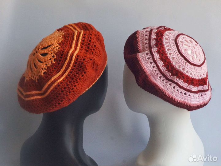 Берет вязаный 52-54 р ажурный, шерсть