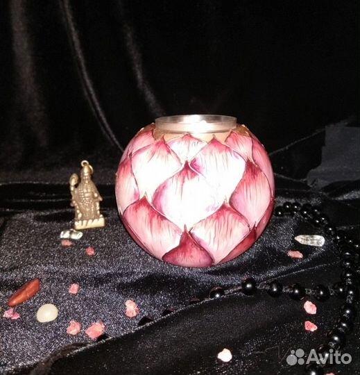 Подсвечник с витражной росписью Розовый Лотос