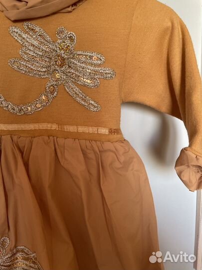 Нарядное теплое платье 28-32 на флисе с вышивкой