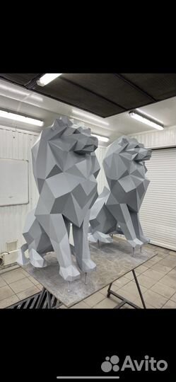 Полигональные Львы из металла 1200 мм