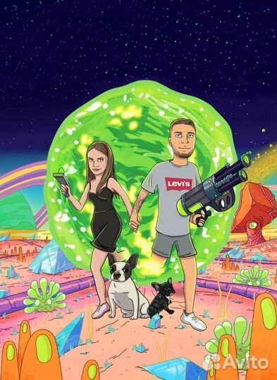 Картина в стиле Рик и Морти