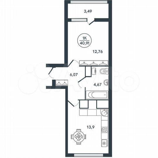 1-к. квартира, 40,9 м², 2/17 эт.