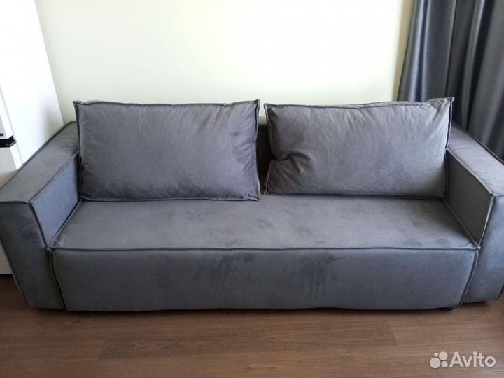 Диван прямой в стиле Лофт, велюр серый