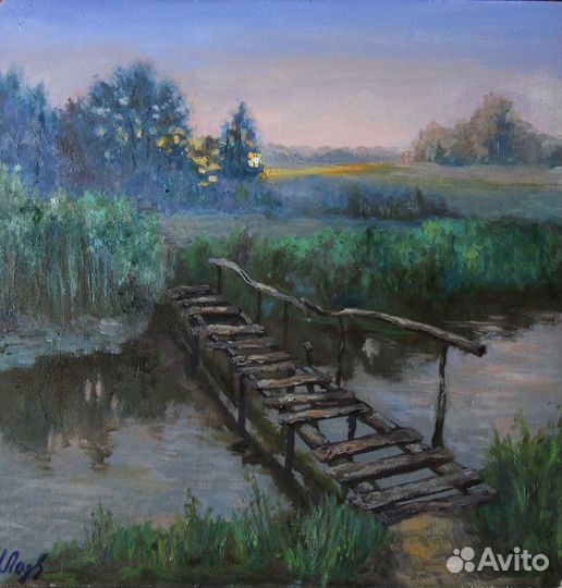 Картина Деревенский Пейзаж Мост через реку