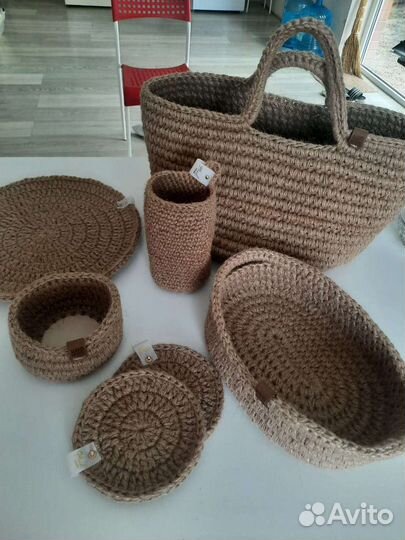 Сумка, корзина для пикника из джута, пляжная сумка