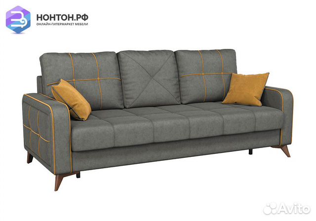 Диван тик-так Черри серый / горчичный