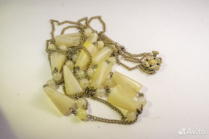 Бусы из натуральных камней на цепочке. Винтаж