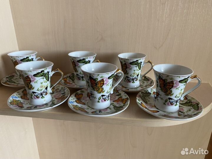 Элегантные Кофейные чашки и блюдца, набор 6 шт