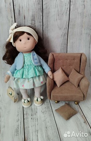 Интерьерная кукла ручная работа с собачкой