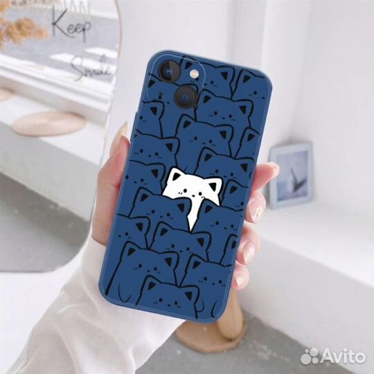 Чехол Cute Cat на iPhone 14 Pro Max (Blue)