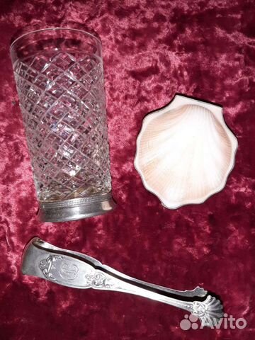 Щипцы Франция серебро, стакан, пудреница