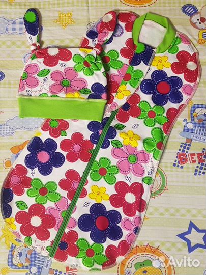 Пеленка кокон + шапочка для новорожденной, новые