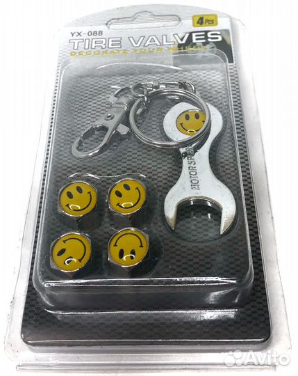 Колпачки на ниппеля - Smile (с ключом/черный) (Чер