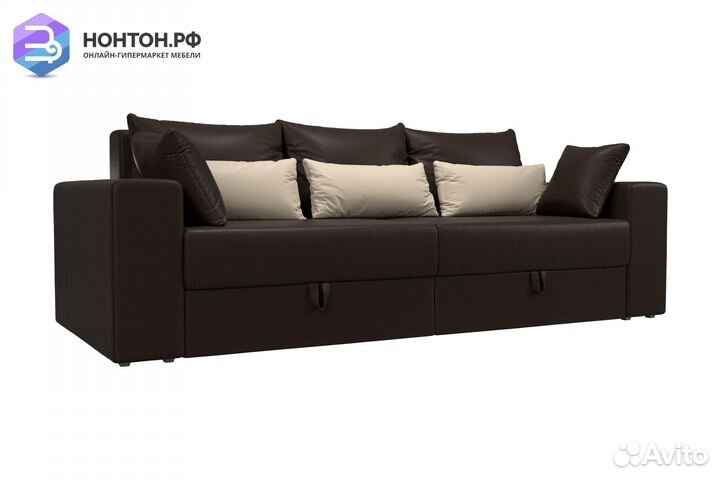 Диван еврокнижка Майами экокожа коричневая / бежев