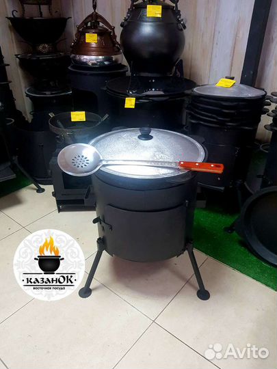 Казан Узбекский чугунный 12 л+печь с дверцей