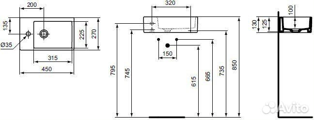 Асимметричная раковина Ideal Standard Strada 45x27