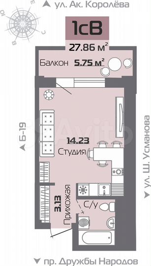 1-к. квартира, 28 м², 19/19 эт.