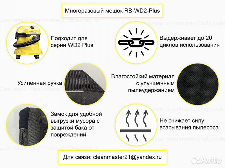 Мешок многоразовый для пылесосов Karcher WD 2 Plus