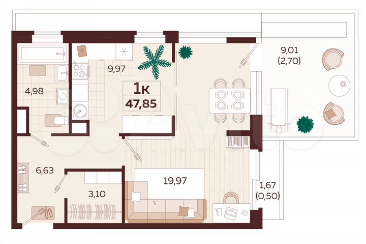 1-к. квартира, 48,4 м², 4/9 эт.