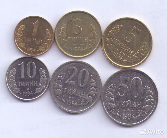 Узбекистан набор монет 1,3,5,10,20,50 тийин UNC