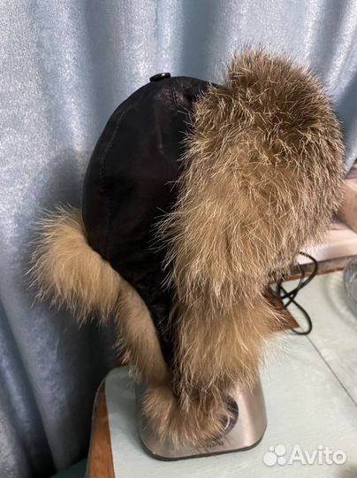 Шапка-ушанка кожаная, отделка песец. Идеал