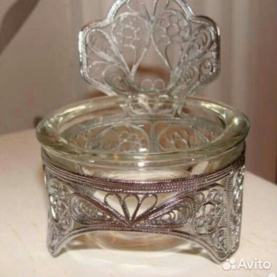 Солонка скань мельхиоровая с ложечкой СССР