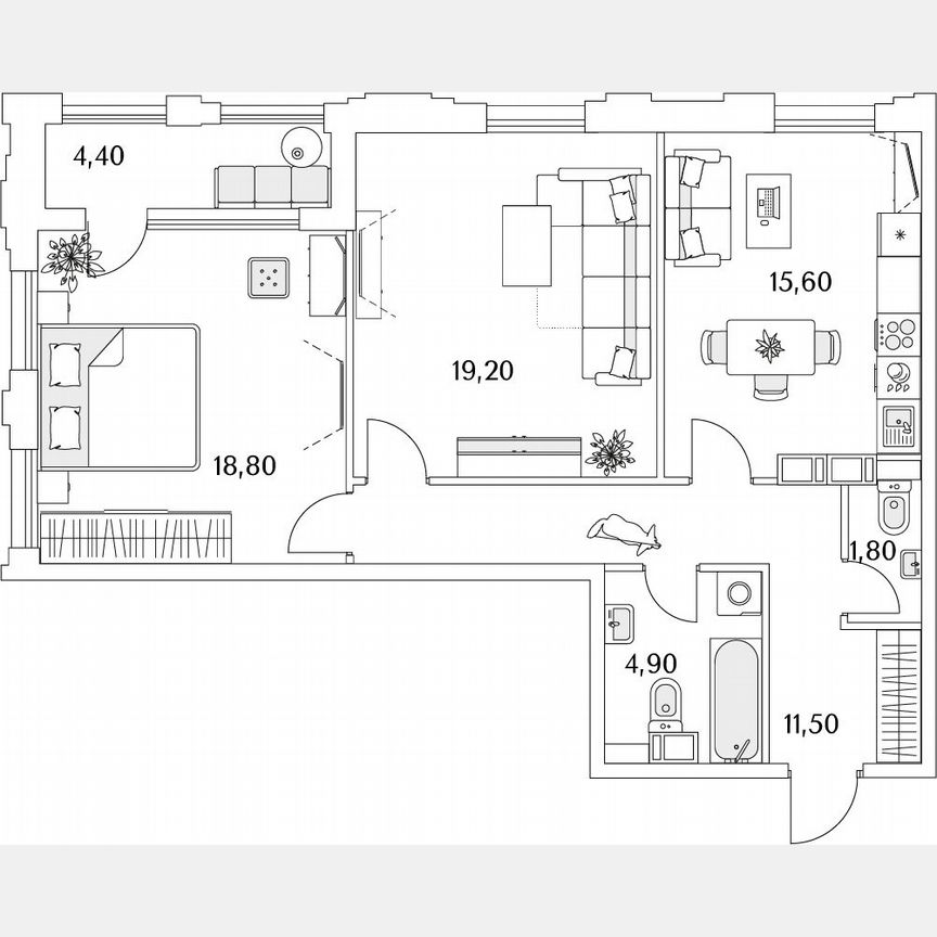 2-к. квартира, 73,8 м², 2/13 эт.