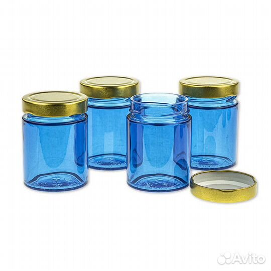4 шт. Баночка для свечей 250 мл. (D66, синяя) с кр
