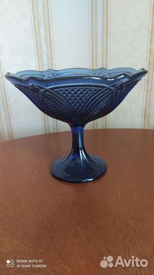 Ваза для фруктов на ножке цветное стекло СССР